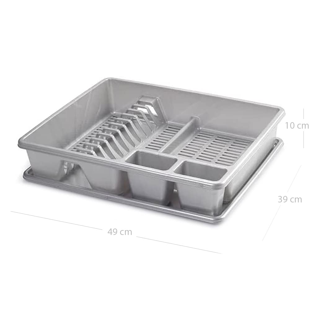 CABLEPELADO Escurreplato de plastico, Escurridor de Platos, Escurridor Fregadero 2 módulos, con Bandeja Anti-Goteo, Plástico, 49 cm de Ancho x 39 cm de Fondo x 10 cm de Altura, Gris