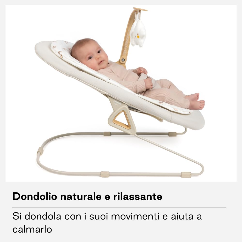 Jané Sdraietta per Neonati dalla Nascita, Sdraietta Ultraleggera con Dondolio Naturale, Barra Giochi e Riduttore, Rivestimento Sfoderabile e Lavabile, Beige