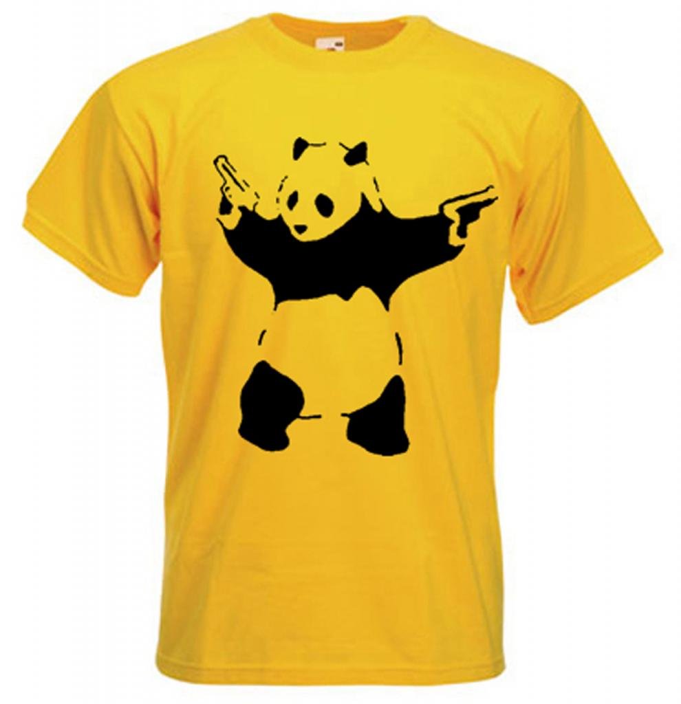 Banksy Panda Mens T-Shirt (Large, Yellow)