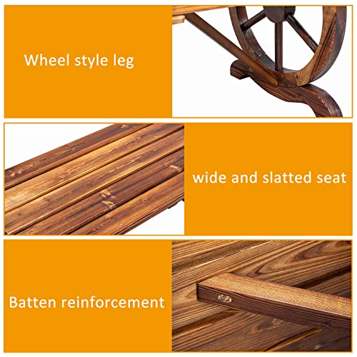 Outvita OV-BENCH-0505 Wooden Garden Bench, Outdoor Rustic Wagon Wheel Bench thumb #4