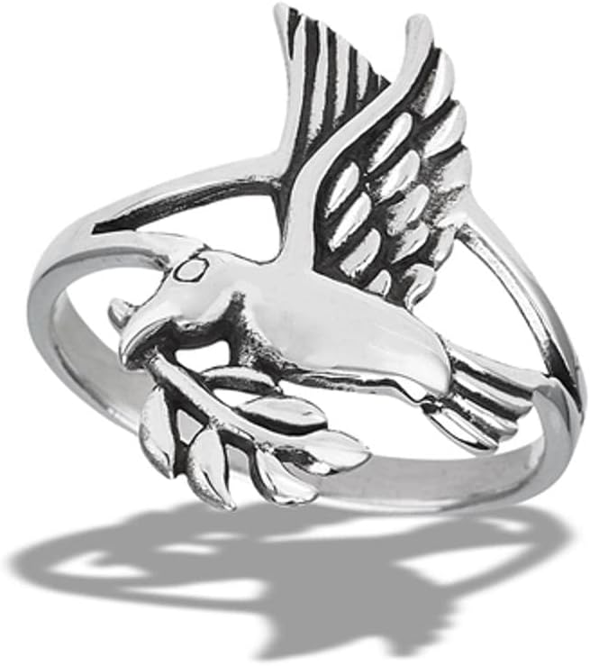 Classic Peace Dove Fashion Ring New .925 Sterling Silver Band Sizes 6-10