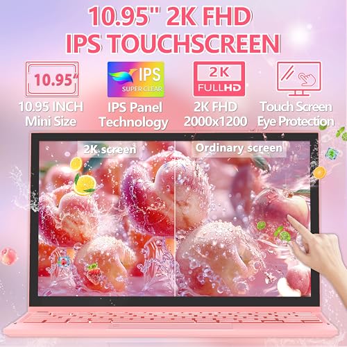 Image of 10.95 inch 2K Touchscreen 2-in-1 Rose Gold Laptop for School & Office | 1TB SSD+12GB DDR5,Alder Lake N95,Backlit Keyboard+Fingerprint,360 Flip,Ultra Thin Metal Body,Type-C charging,Win11 Pro