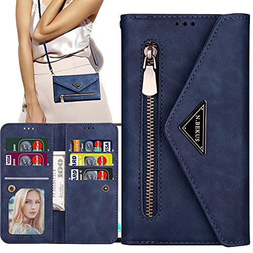 Harsel Galaxy Note 10 Plus Case Cover Zipper Wallet Case For Women/Girl,Flip Folio Purse Leather Crossbody Case With Card Holder Shoulder Strap Shockproof Samsung Note 10 Plus Lanyard Phone Case Blue #TOP6