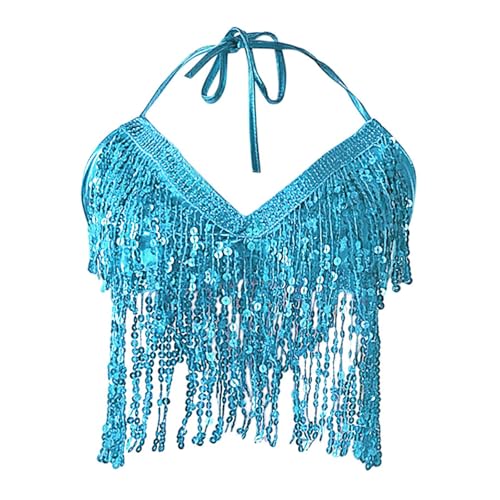 Générique Haut à Paillette Femme Costume Danse du Ventre Performance Jupe à Franges Spectacle Scène Brillant Robe de Danse Femme Tenue Rave pour Carnaval