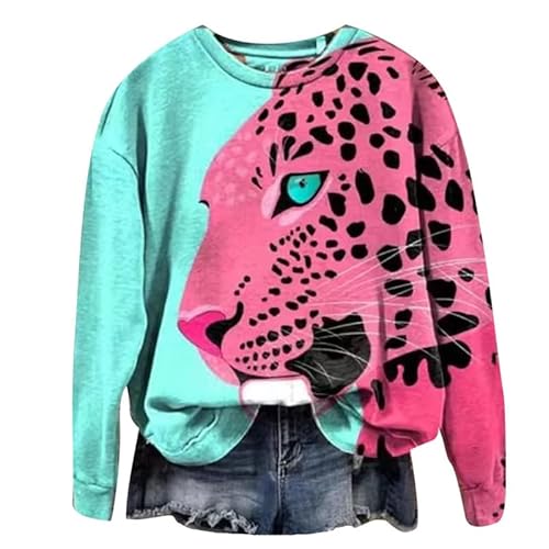 famesale Women Leopard Print Sweatshirt Cheetah Tiger Zebra Print Jumper 3D Graphic Print Long Sleeve Pullover Top