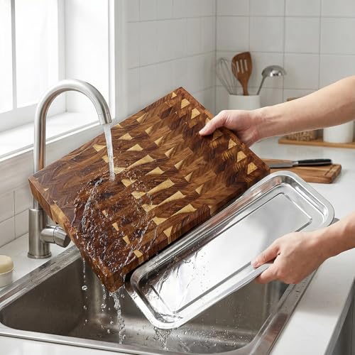 Tabla de cortar rectangular de madera de acacia con bandeja extraíble miniatura 7