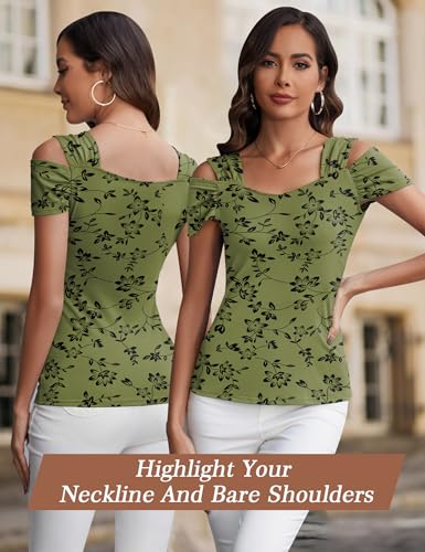 Image of Blingfit Cold Shoulder Tops Summer Tunic Shirts for Women T Shirts V Neck Short Sleeve Casual Tees Blouses 2026