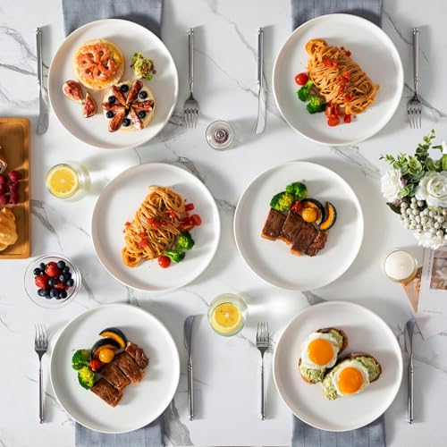 MALACASA Dinner Plates Set, 10.25 Inch Ceramic Large Dinner Plates Set of 6, Porcelain Modern White, Scratch Resistant Dishware for Dessert/Pasta, Elegant Raised Edge, Serving Plates Set, Series Leah - Image 6