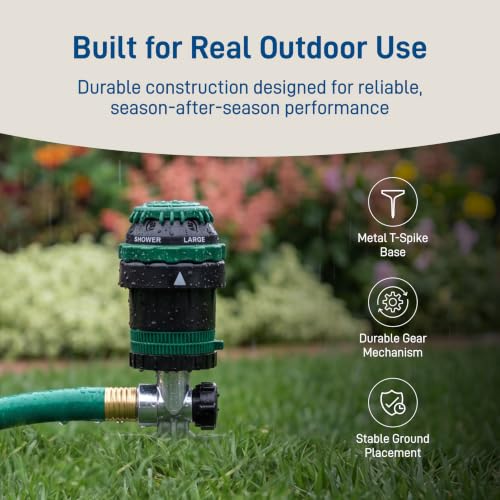 Image of Orbit H2O-Six Gear-Drive Sprinkler on Metal T-Spike - Customizable Lawn Watering Coverage - Multi-Pattern Rotating Head with Adjustable Spray Range - Durable Outdoor Yard Irrigation Sprinkler - 58573