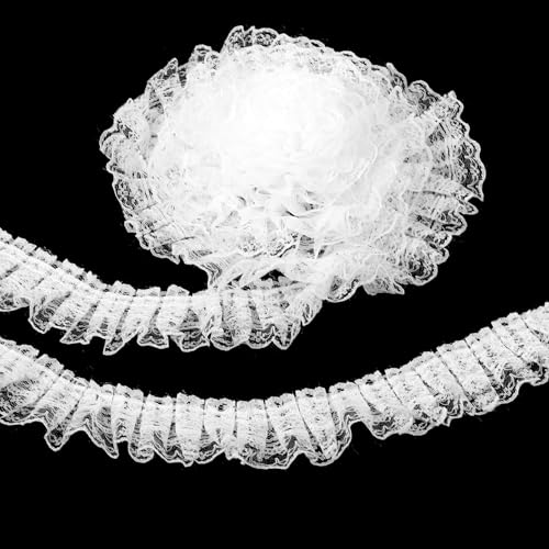 Yuomeaz 5.5 Yards Double Layer White Lace Ribbon Vintage Ruffle Trim 1.96 in Width Fabric Embroidered for Sewing Clothes Dresses Craft Bag Gift Package Bouquet Wedding Decoration