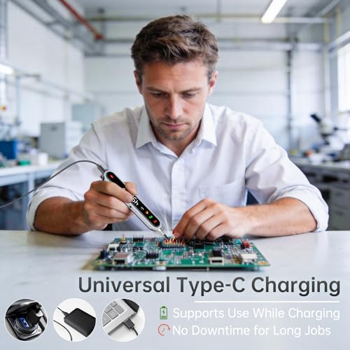 Image of Cordless Soldering Iron Kit, 8S Fast Heating, Type-C Charging, Adjustable Temp 180~450℃, 3 Replaceable Tips, 1600mAh Portable Wireless Soldering Pen for Electronics Repair and DIY Projects-White
