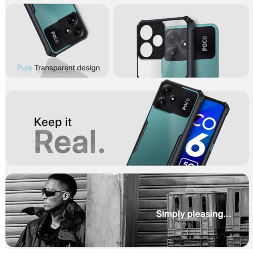 Image of Outlouders Back Cover for Poco M6 Pro 5G | Ultra Hybrid Transparent | Full Camera Protection | Raised Edge | Crystal Clear Bumper Case (Black)