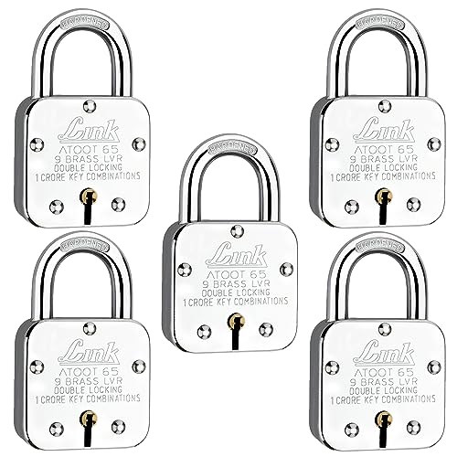 Image of Link Atoot 65mm Padlocks 5Pcs Set | 1 Crore Key Combinations | Steel Body | Hardened Shackle | 9 Brass Lever | Made in India | 3 Keys for Each Padlock