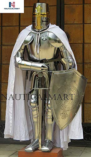 NauticalMart - Costume da cavaliere templare, armatura rinascimentale per Halloween, scudo, maglia metallica