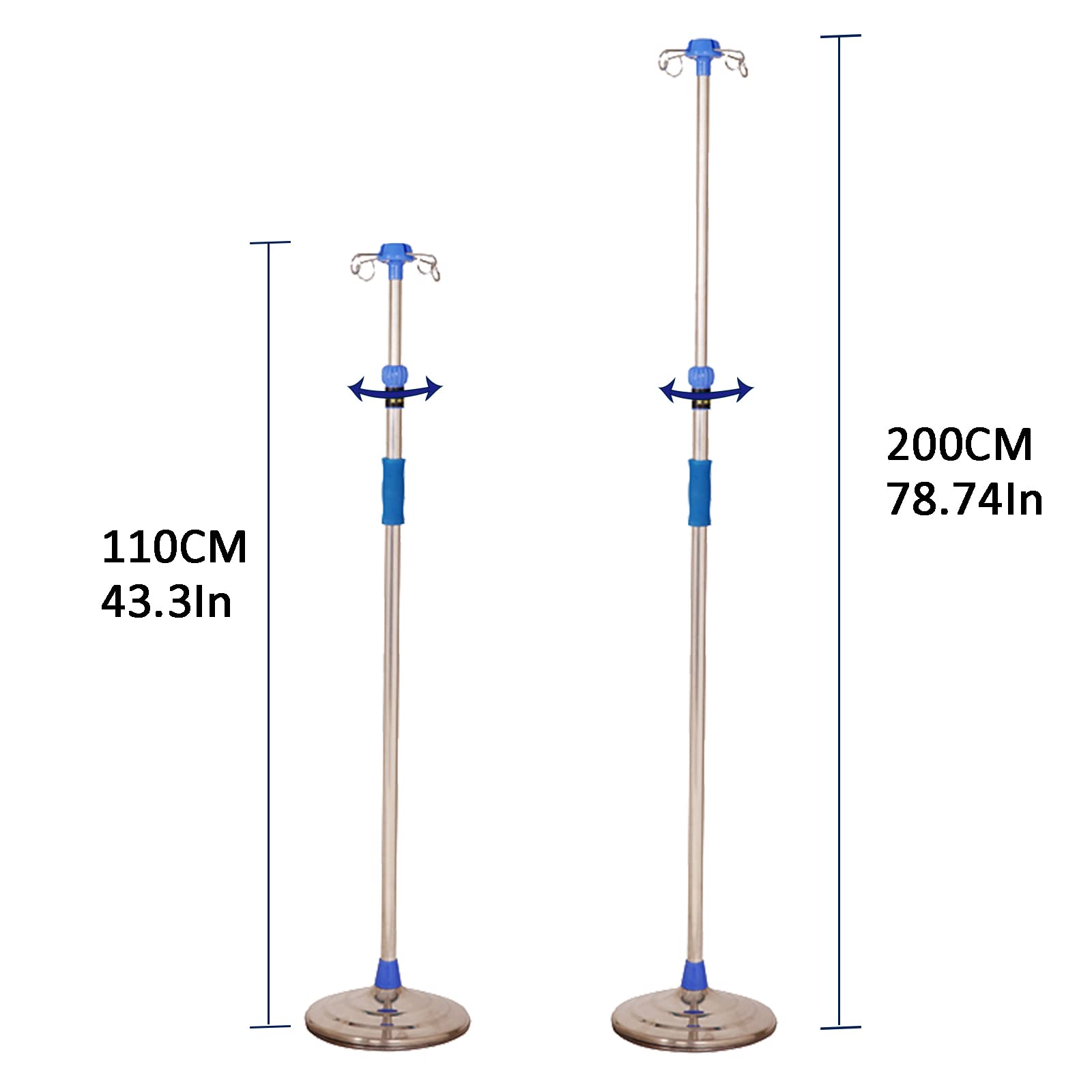 Support de Perfusion médical rétractable Portable Support de Perfusion médical réglable en Hauteur Support de Perfusion Pliable avec 4 Crochets pour hôpital, Clinique privée et Maison