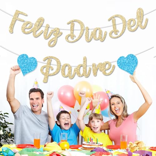 Image of Feliz Dia Del Padre Decorations Banner Gold Glitter Happy Father's Day Party Dad's Papa's Dad Garland Banner for Mexican Party Supplies Home Celebrate