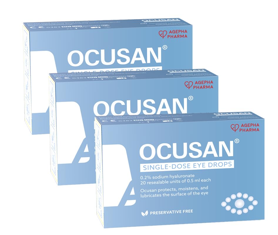 Gotas para los ojos Ocusan® | Lágrimas artificiales para ojos secos | Apto para lentes de contacto | Completamente sin conservantes | Ácido hialurónico