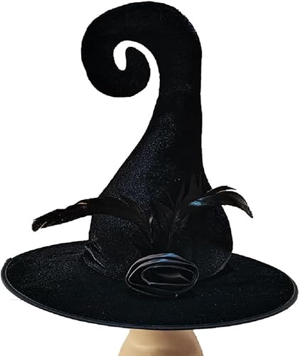 Miniatura 2 de Sombrero de bruja rizado de Halloween para mujer, disfraz de rosa puntiaguda, diadema con plumas