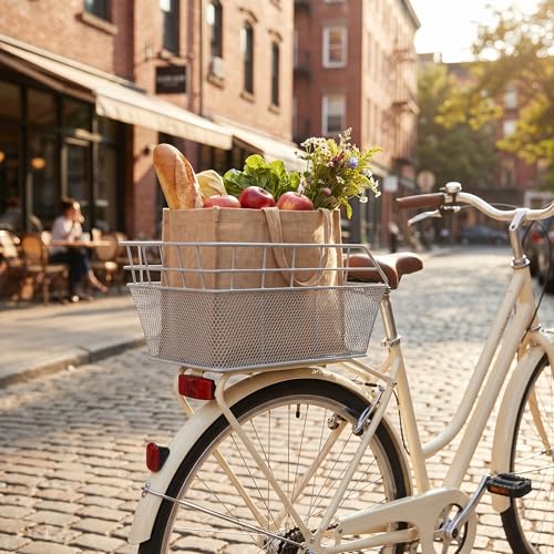 Fahrradkorb XXL Schultaschenkorb Silber Einkaufskorb Gepäckträgerkorb 45x29,5x21 cm – Ansicht 3