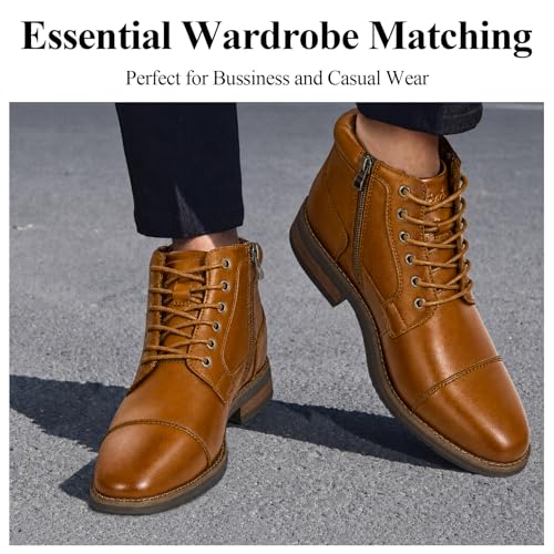 Image of Arkbird Men's Dress Boots Genuine Leather Cap Toe Ankle Boot with Side Zipper for Casual Business Formal Wear