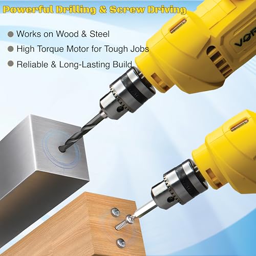 Image of VORMIR Electric Drill, 400W, 2800 RPM, 10mm Chuck, Variable Speed, Forward /Reverse for Wood & Metal - 6 months warranty