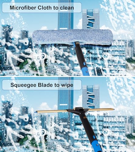 Image of Swivel Squeegee Kit with 4 Extension Poles,Glass Scraper, Bendable Duster, 2 Window Scrubber Cloth for Glass, Car, Floor, Home,Garden