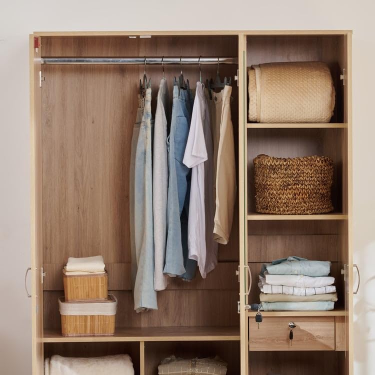 Image of Home Centre Engineered Wood Helios Alton 3-Door Wardrobe with Mirror, Brown