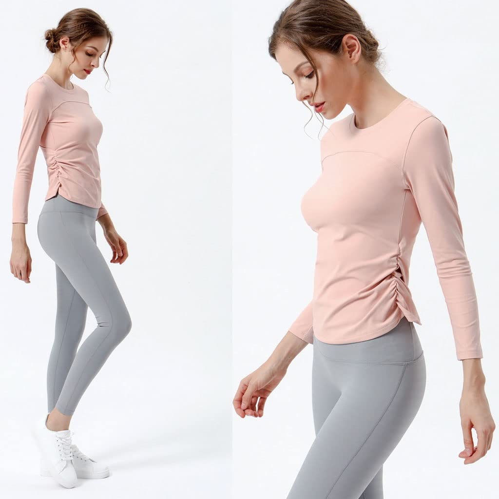 HSQMA Maglia Manica Lunga da Allenamento da Donna, Magliette da Allenamento A Maniche Lunghe, Magliette da Ginnastica Larghe, Top da Yoga Casual, T-Shirt Girocollo Leggera (Color : Pink, Size : S/)