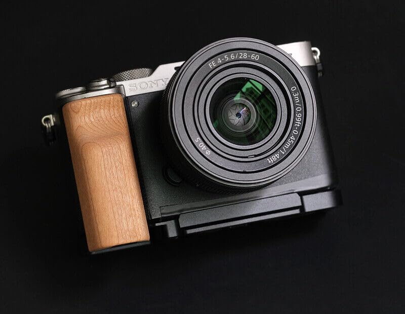 QR L Handle Hand Grip Wood Handle + Alloy Baseplate for Sony A7C Camera Holder (Cherrywood + Black Alloy Baseplate)