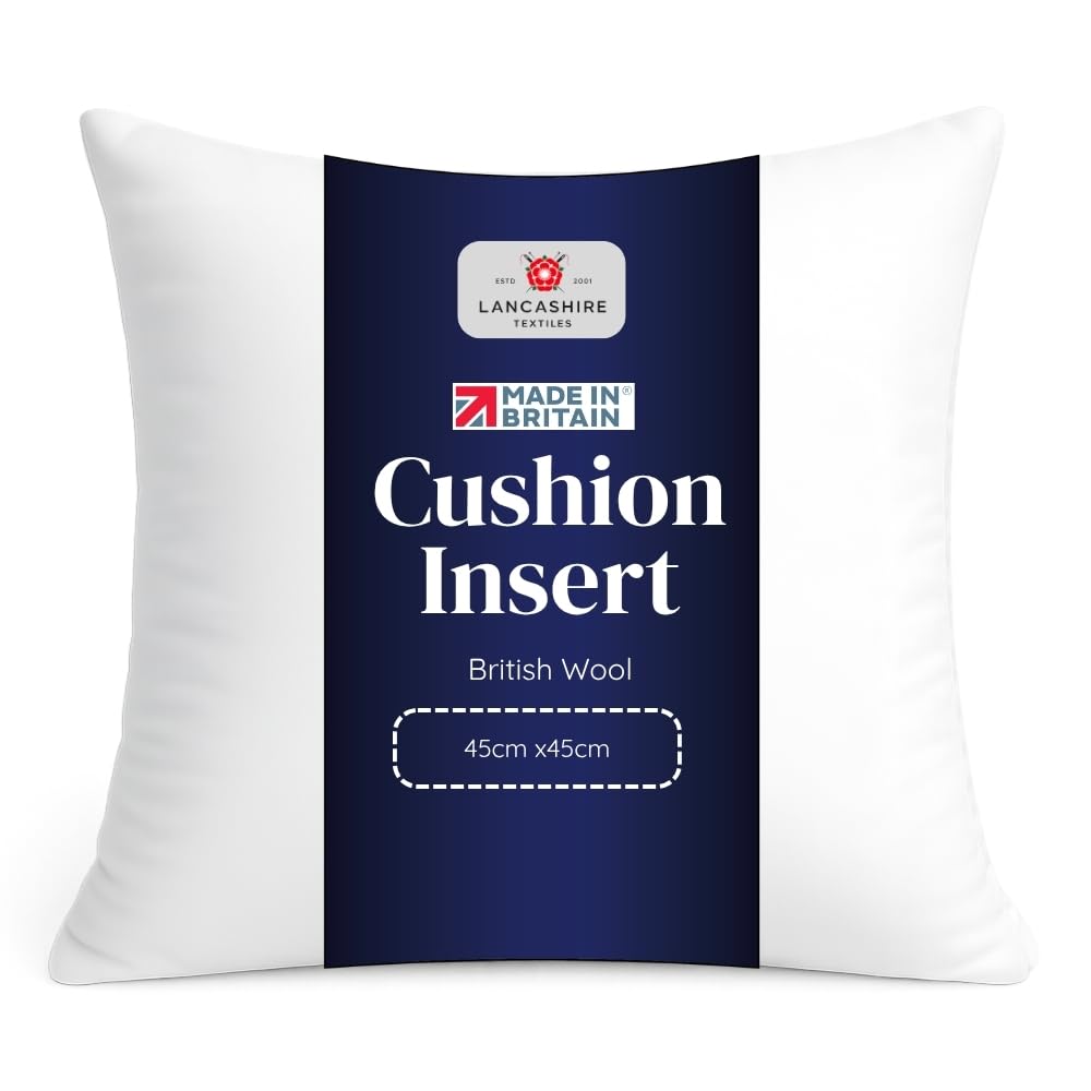 Lancashire Textiles British Wool Cushion Insert 24x24 Inch (60x60cm) – Natural Wool Filled Cushion Pad with Cotton Cover, Hypoallergenic Sofa & Bed Pillow Inner, Made in Britain