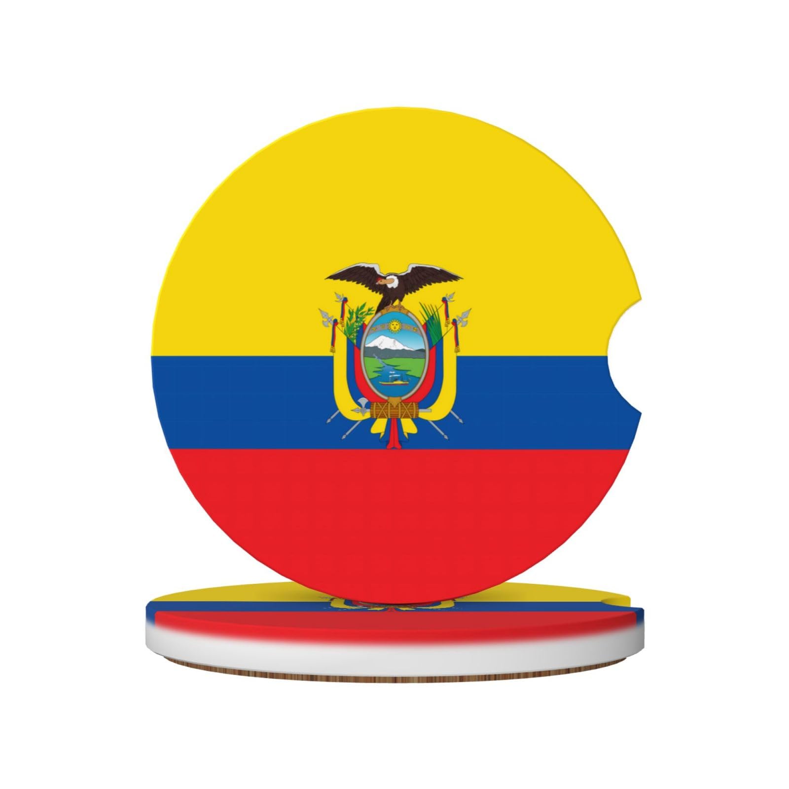 Flag of Ecuador Printed Ceramic Car Cup Coasters (2 Pack), Suitable for car Cup Holders, 2.56 inch Diameter