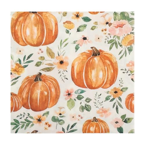 100Pcs Pumpkin Floral Paper Napkins Fall Flower Disposable Party ...