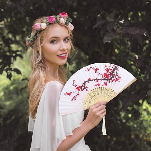Aneco 4 Pieces Folding Fans Bamboo Handheld Fans Silk Fabric Fans Hand Holding Fans For Wedding thumb #5