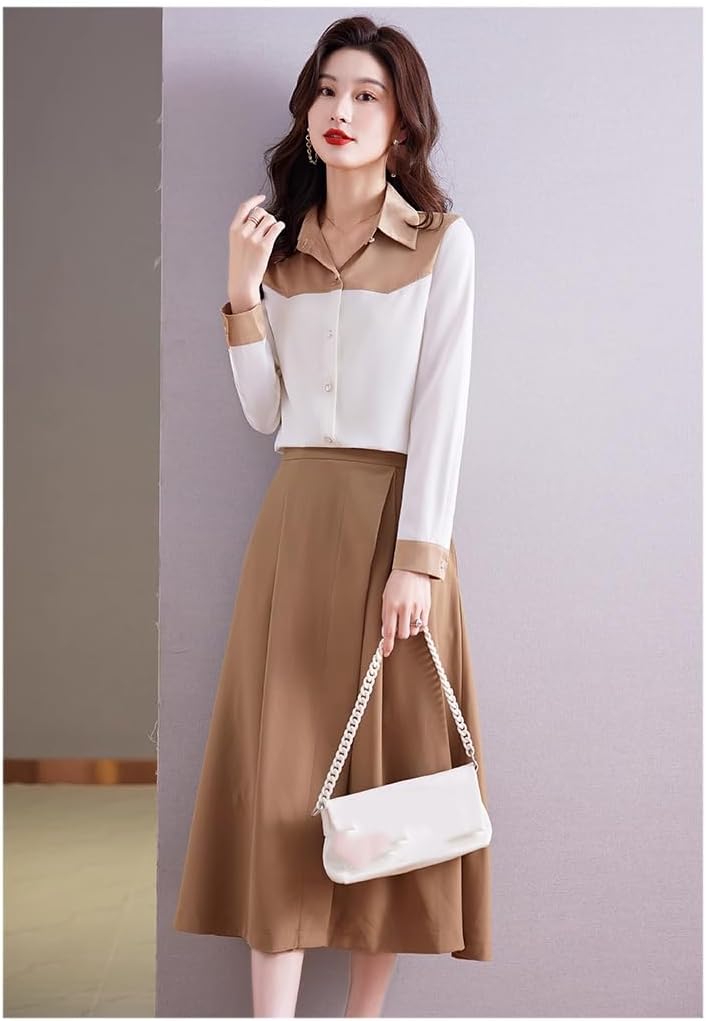 Womens Dressy Business Casual Blouse Fall Long Sleeve Top Satin Shirt for Women