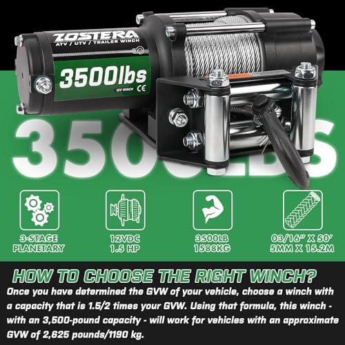Zostera USAM-ZTEW04 3500Lbs Atv/Utv Winch Electric Boat Trailer Winch 12V thumb #1