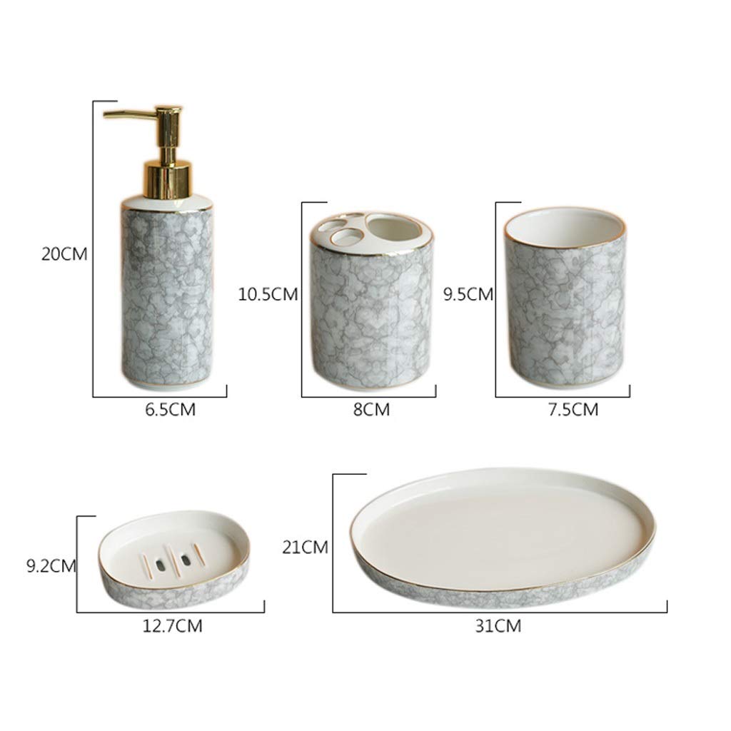 Dispensador de Jabón Líquido Creative Home - Juego de Accesorios de baño de 6 Piezas, Que Incluye jabón, dispensador de jabón, Porta Cepillo de Dientes, jabonera, Taza y Bandeja práctica de cerámica,