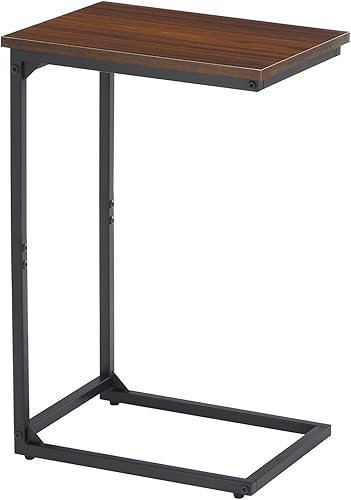 Mesa auxiliar en forma de C, mesa C para sofá, mesa de sofá pequeña con marco de metal para sala de estar, dormitorio, madera marrón