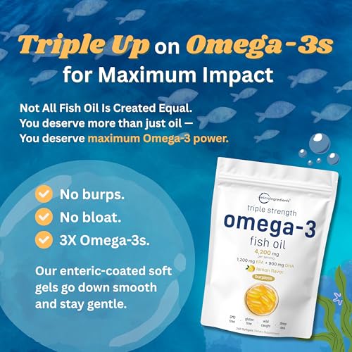 Micro Ingredients Triple Strength Omega 3 Fish Oil Supplements 4200mg Per Serving, 240 Softgels – Lemon Flavored – Burpless | EPA 1200mg + DHA 900mg | Deep Sea Fish - Image 5