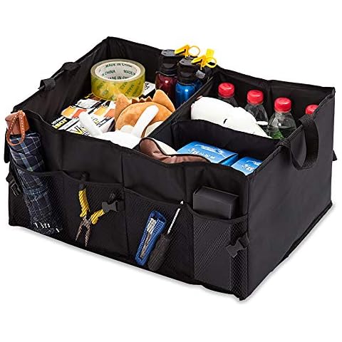 Car Boot Organiser, Multi Compartments Car Storage Organiser Car Boot Tidy Box, Black Collapsible Travel Car Tool Shopping Trunk Organizer Bag, Waterproof Durable 600D Oxford Cloth Cover