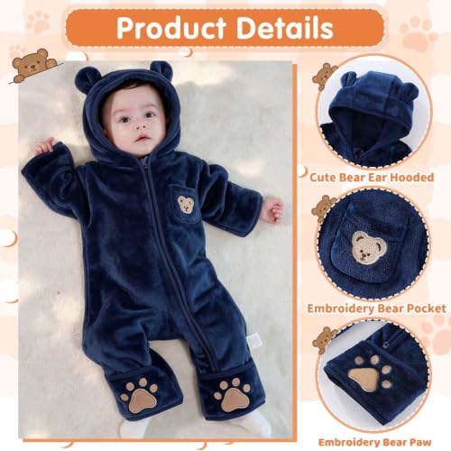 Image of Fairy Baby Newborn Baby Bear Outfit With Fold-Over Mittens Footies Thin Fleece Romper Hooded Jumpsuit Winter Coat Girls Boys