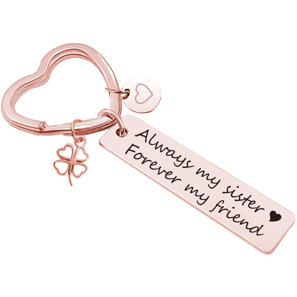Tecreo Rosegold Sister Gifts, Sister Keychain, Sis Key Ring, Always My Sister, Forever My Friend - Sister Gifts For Birthday, Graduation Gifts For Sister,