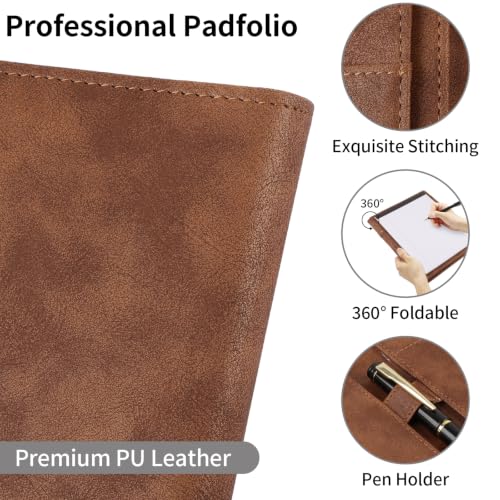 Image of Professional Padfolio Portfolio Binder, Faux Leather, Vintage Brown | Interview Resume Folder, Letter Size A4 Legal Writing Pad Holder, Document Organizer for Business School Office Conference