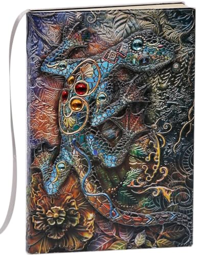 Image of Alokik 3D Lizard DND Vintage Leather Journal Writing Notebook with 200 Pages A5 Journal Diary,Antique Handmade Leather Diary,Travel Diary&Notebooks to Write in,Diary Gift for Men Women