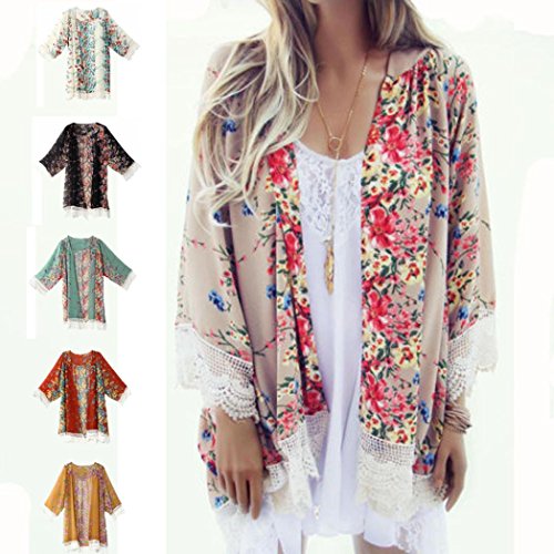 Sunward Chiffon Cardigan, Flower Print Open Front Shawl Kimono Coat Jackets Cover up Blouse Tops