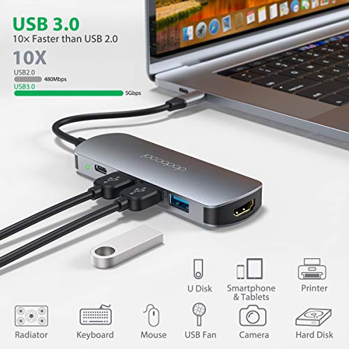 HUB USB C, Adattatore Multiporta 7 in 1 USB C Hub con HDMI 4K, Lettore di schede SD/TF, Porta di Carica 100W e 3 Porte USB 3.0 per MacBook Pro/Air, Chromebook, Huawei Mate 10/20/ P20