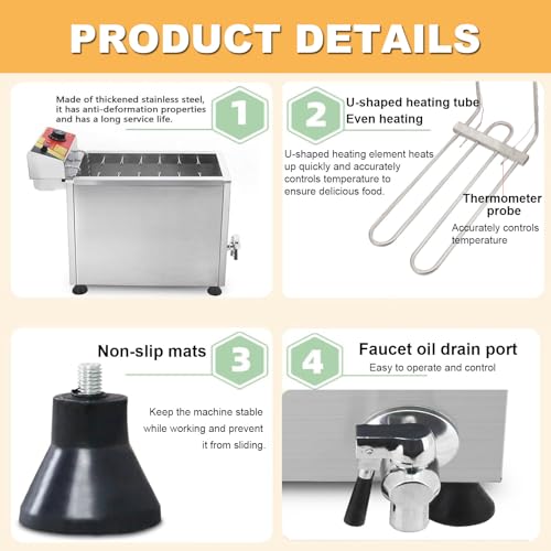 Fryer de Perro de maíz Comercial, 25L Electric Deep Fryer, Ajustable 60-200C Temp, Cocineros 12 Piezas Simultáneamente, Construcción de Acero Inoxidable para Restaurantes y Eventos