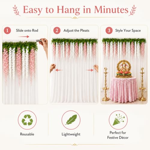 Image of Indian Pooja Backdrop Set, Diwali Curtain Decor, Wisteria Garland