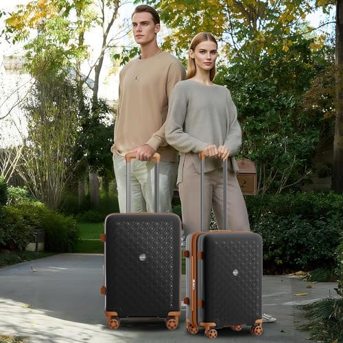 Kono Expandable 24 Inch Hard Shell Travel Luggage, Large capacity for easy travel, Hidden Cup Holder & TSA Lock Lightweight Suitcase - Black/Brown4