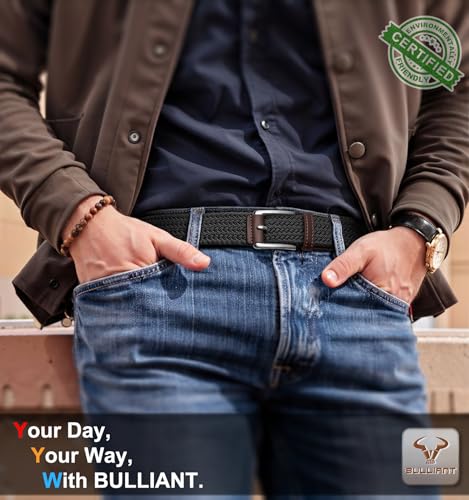 Image of BULLIANT Belt for Men 2Pack,Mens Gift Stretch Braided Web Belt Elastic for Casual Golf Jeans,1 3 /8 inch