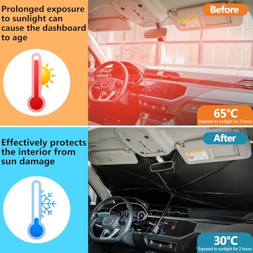 Auto Sonnenschutz Frontscheibe,Windschutzscheibe Sonnenschutz,Hitzeschutz Auto Sonnenschirm Geeignet für die Meisten Modelle
